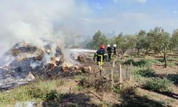 Bahçedeki saman balyaları tutuştu!