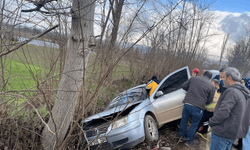 Kontrolden çıkan otomobil ağaca çarptı!