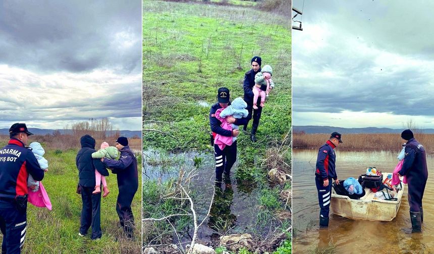 Ulubat Gölü taştı! Botla kurtarıldılar