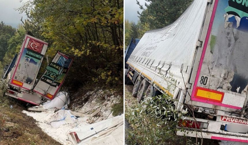 BURSA'DA ŞEKER YÜKLÜ TIR KANALA UÇTU!