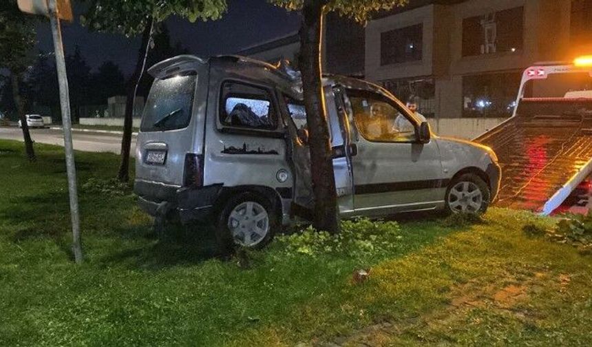 KONTROLDEN ÇIKAN ARAÇ AĞACA ÇARPTI