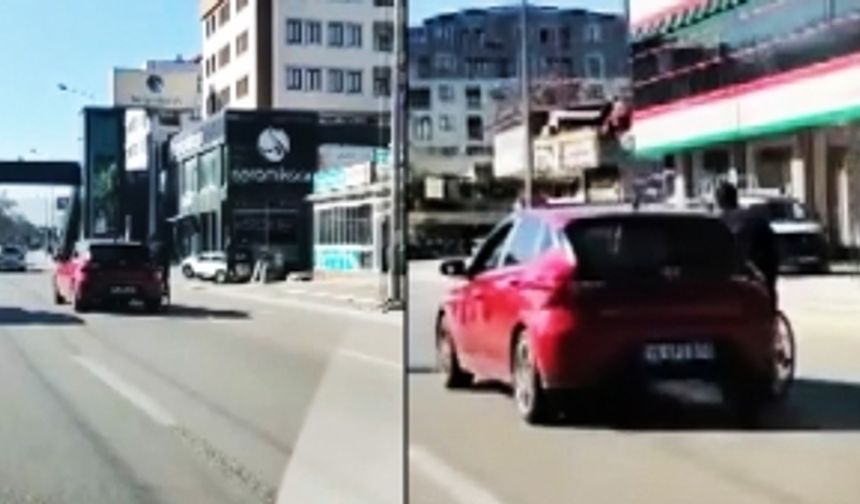 Bursa trafiğinde otomobile tutundu! Canını böyle tehlikeye attı