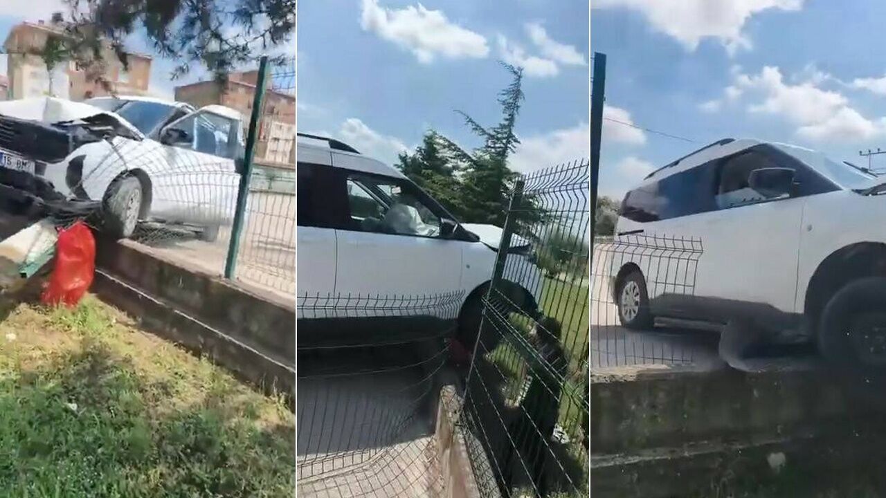 BURSA’DA OTOMOBİL OKUL DUVARINA ÇARPTI
